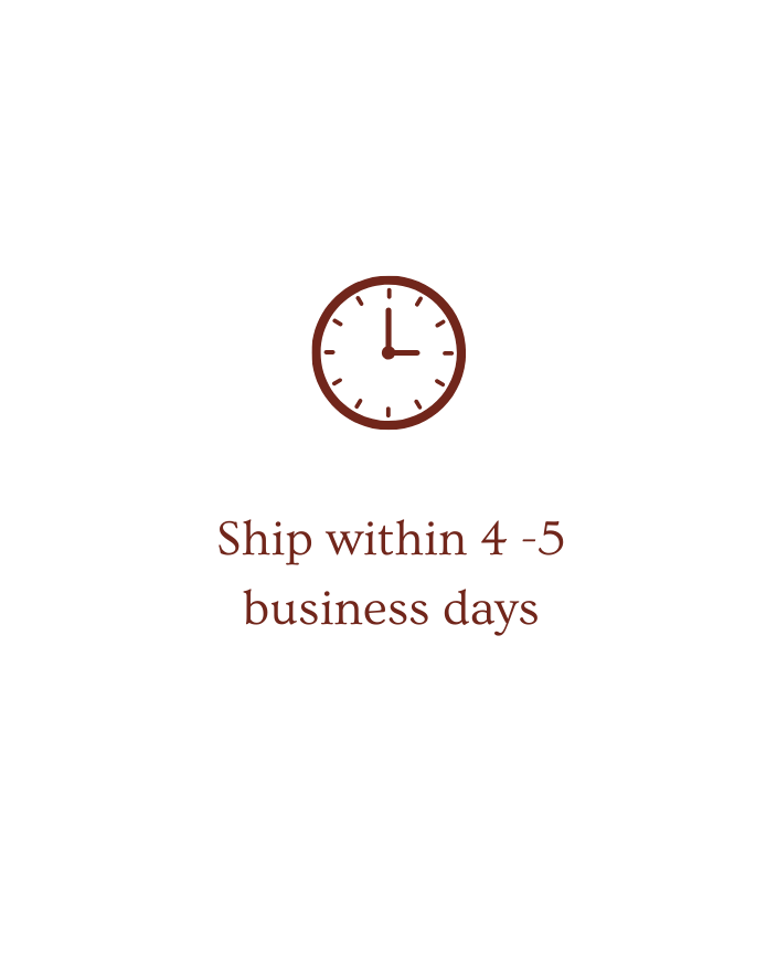 Clock icon with text 'Ship within 4 - 5 business days' on a white background